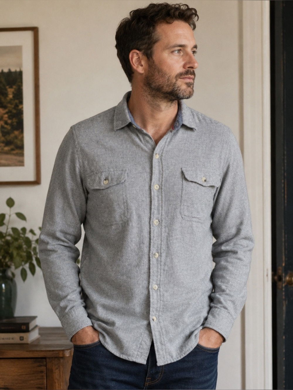 Woolrich Gray Cotton long sleeve button up L